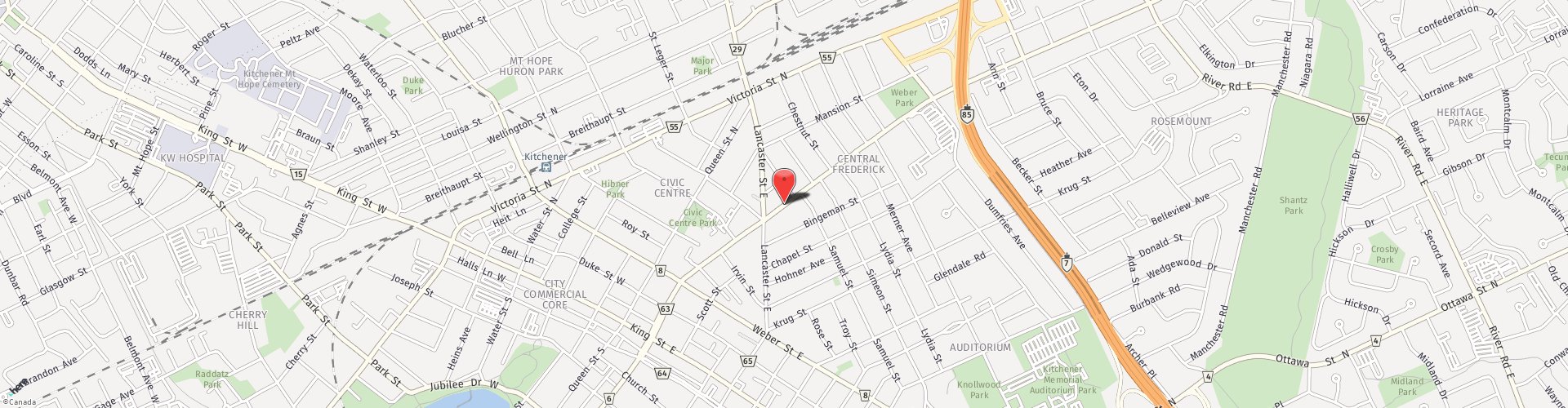 Location Map: 231 Frederick St. Kitchener, ON N2H 2M7