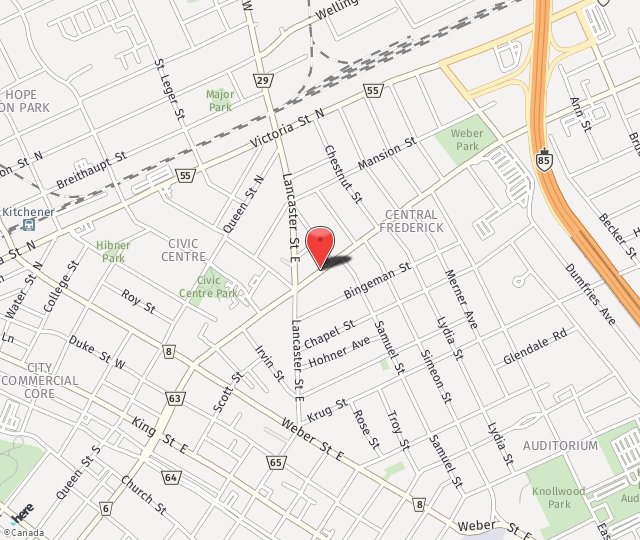 Location Map: 231 Frederick St. Kitchener, ON N2H 2M7